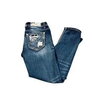 Miss Me Mid Rise Easy Crop Jeans Denim American Flag Pockets Women's Size 25